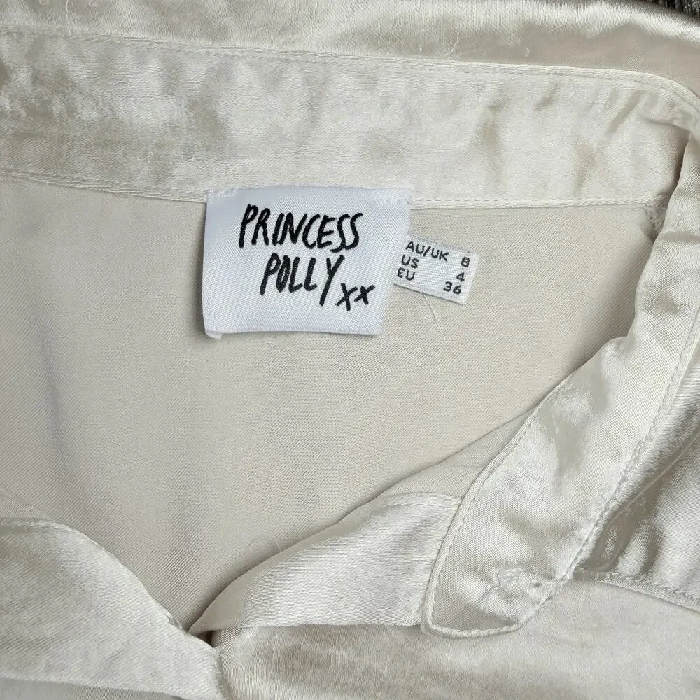 PRINCESS POLLY Vintage Vibes Shirt Champagne Size 4 - Picture 9 of 10